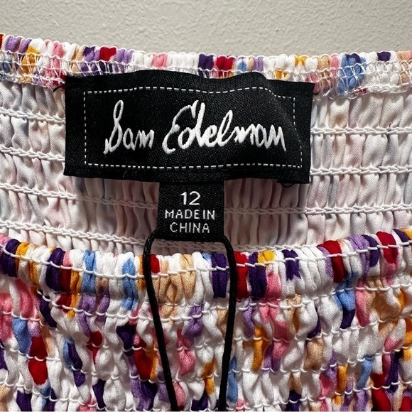 Women's Sam Edelman Confetti Smocked Bodice Maxi Dress SZ 12 White Multi - Picture 8 of 12